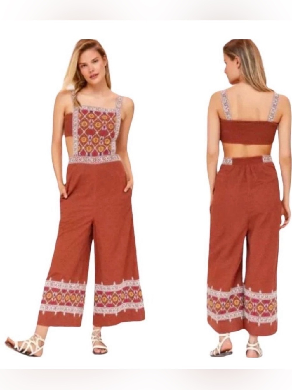 Anthropologie Embroidered Wide-Leg Jumpsuit medium